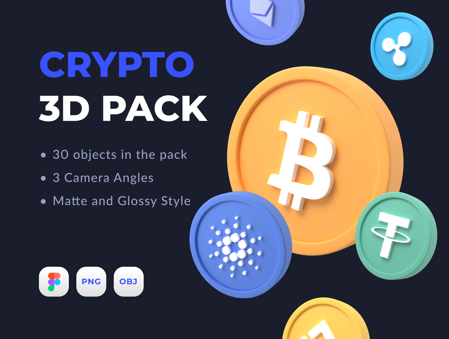 30+主流加密货币主题3D图标icon Crypto 3D Pack