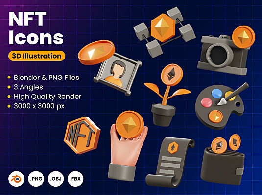 30+多色NTT主题icon 3D图标合集素材 NFT 3D Icons