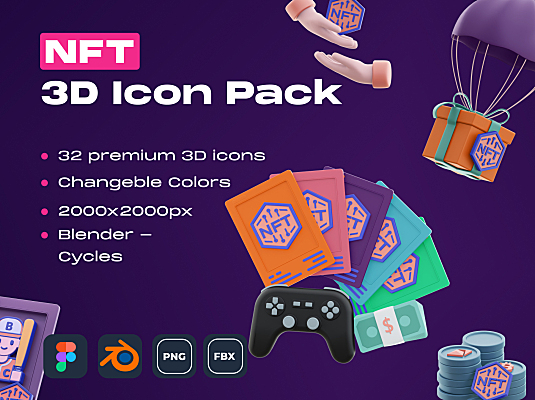 32+高级NFT主题系列icon 3D图标合集 NFT! 3D Icon Pack