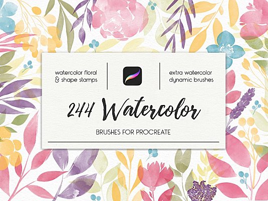 240+款iPad软件Procreate水彩笔刷套装 244 Watercolor Brushes For Procreate