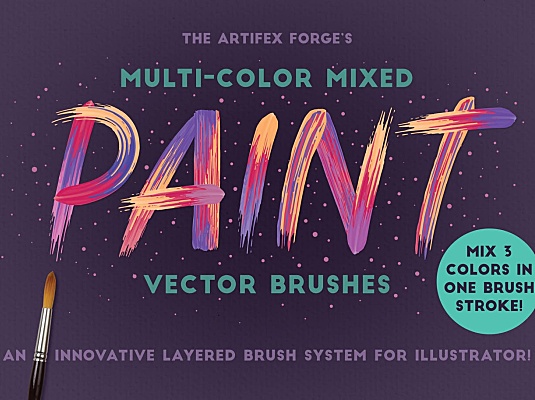 illustrator手绘水彩油画质感笔刷设计素材multi-color-mixed-paint-brushes