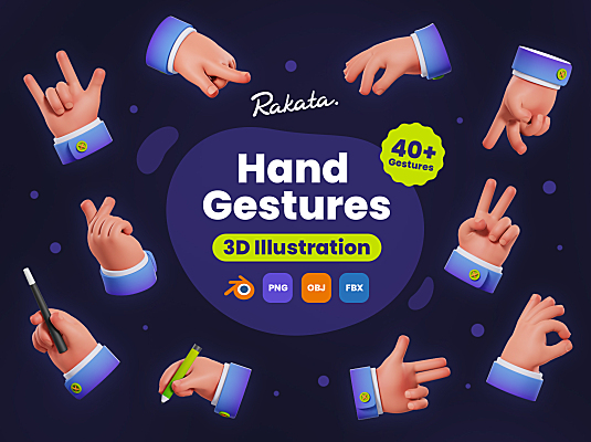 40款卡通小胖手臂手势3D插画 Hand Gestures 3D Illustration