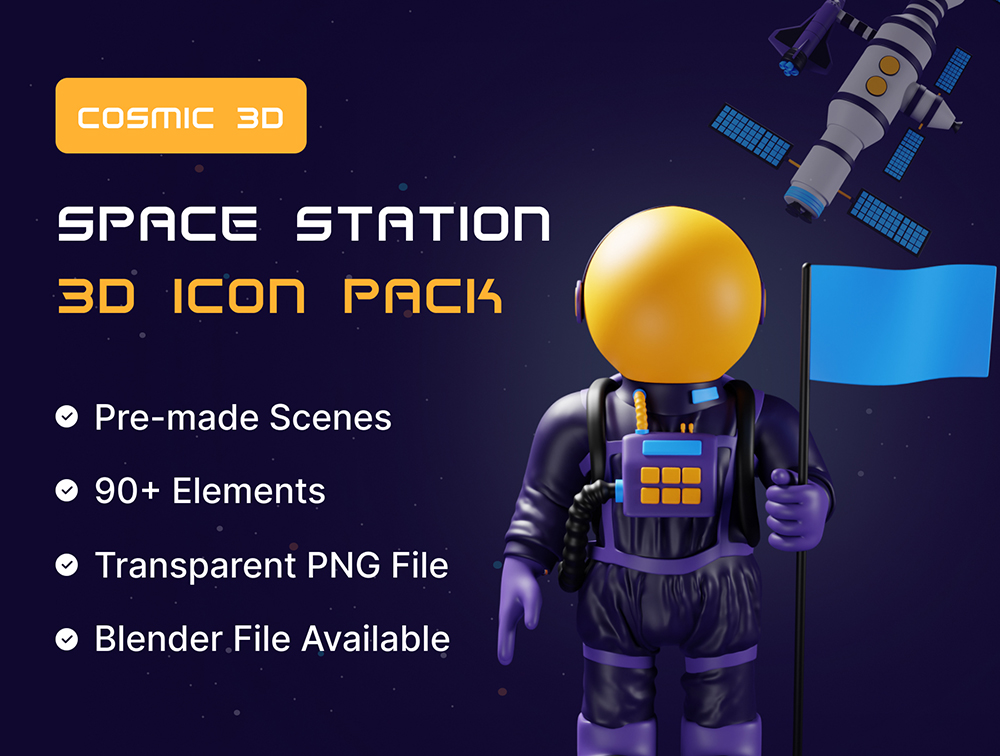 太空宇宙空间站宇航员主题3D图标icon合集 Cosmic 3D Space Station 3D Icon Pack