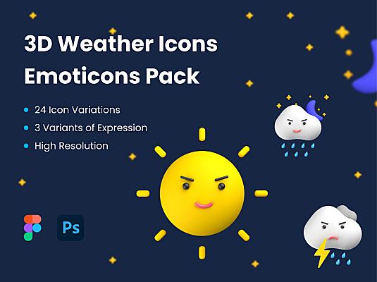 可爱3D天气图标emoji表情包icon合集 3D Weather Icons Emoticons Pack
