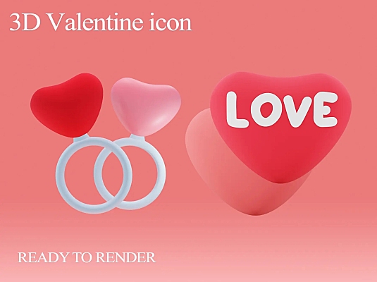 粉红色3D情人节七夕节图标icon合集 3D Valentine Icon