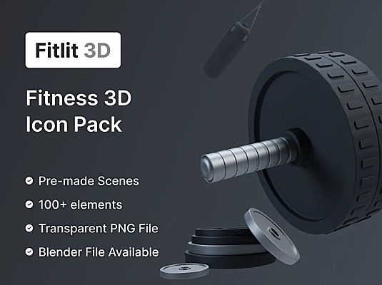 健身设备器材主题3D图标icon合集 Fitlit 3D Fitness 3D Models