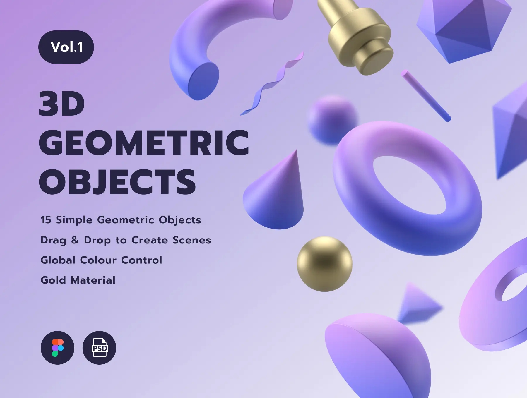 15个3D几何形状图形高分辨率 3D Geometric Objects Vol.1