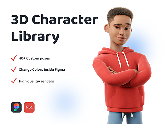 40+种姿势3D学生人物角色Figma UI套件 3D Character Mike back to school university