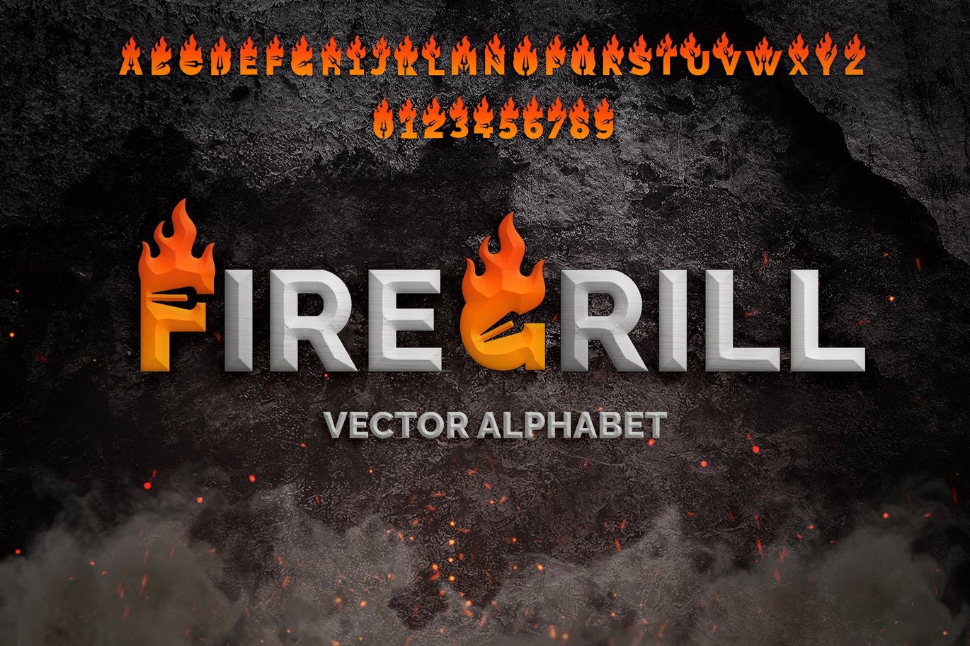 火元素烧烤BBQ烤肉店logo标志设计26个火焰英文字母数字 fire-grill-alphabet-logo