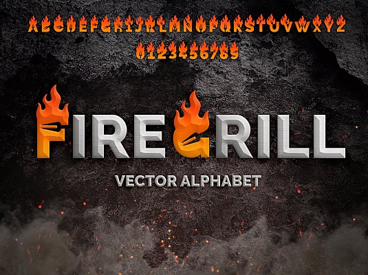火元素烧烤BBQ烤肉店logo标志设计26个火焰英文字母数字 fire-grill-alphabet-logo