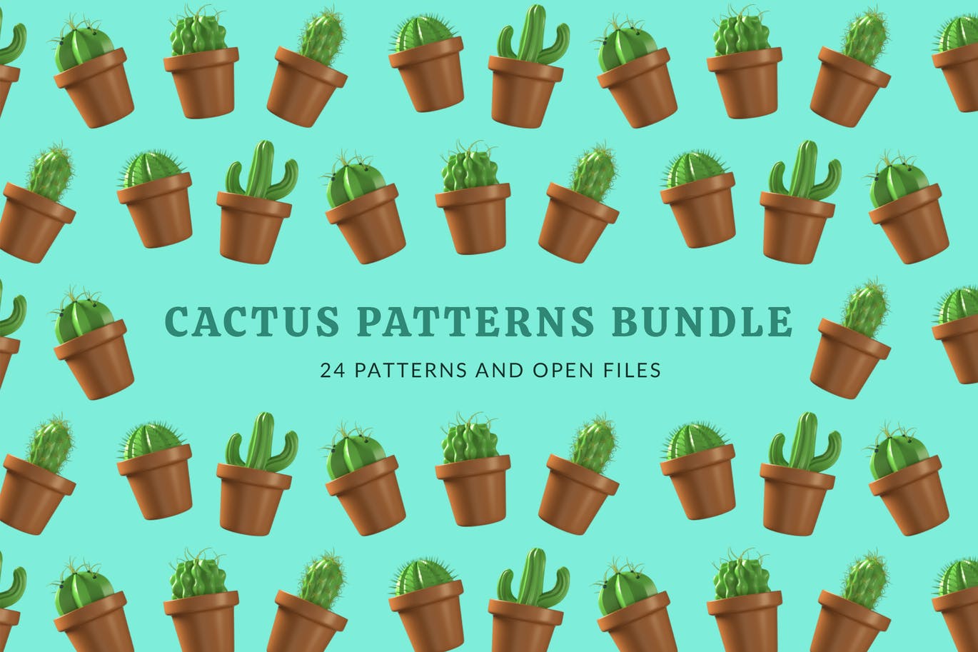 24种仙人掌植物无缝背景图案素材cactus-plant-patterns-bundle