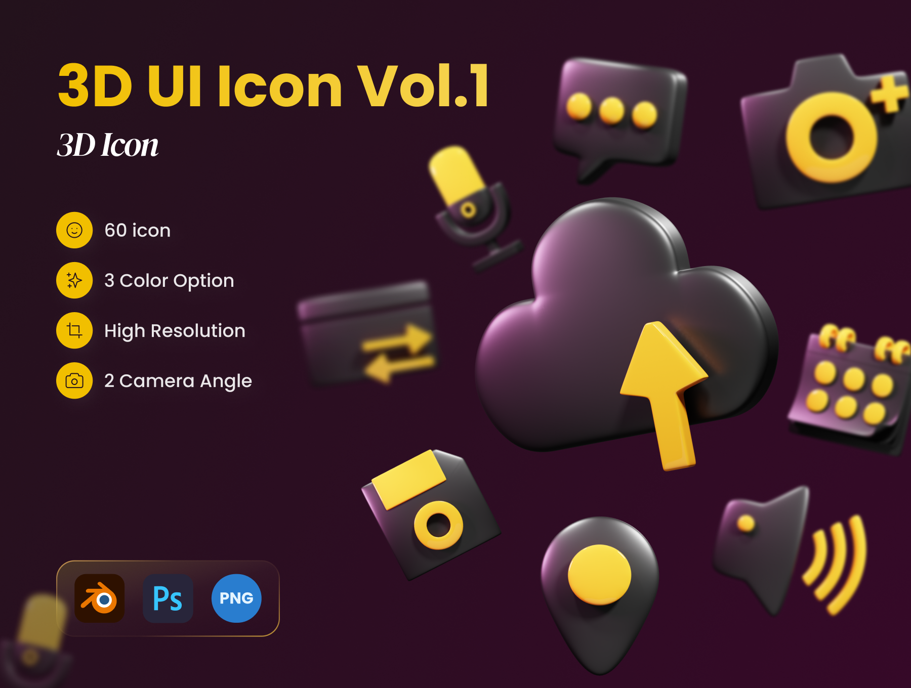 60个精美的Web UI常用的3D图标 Bumblebees Ui 3D Icons