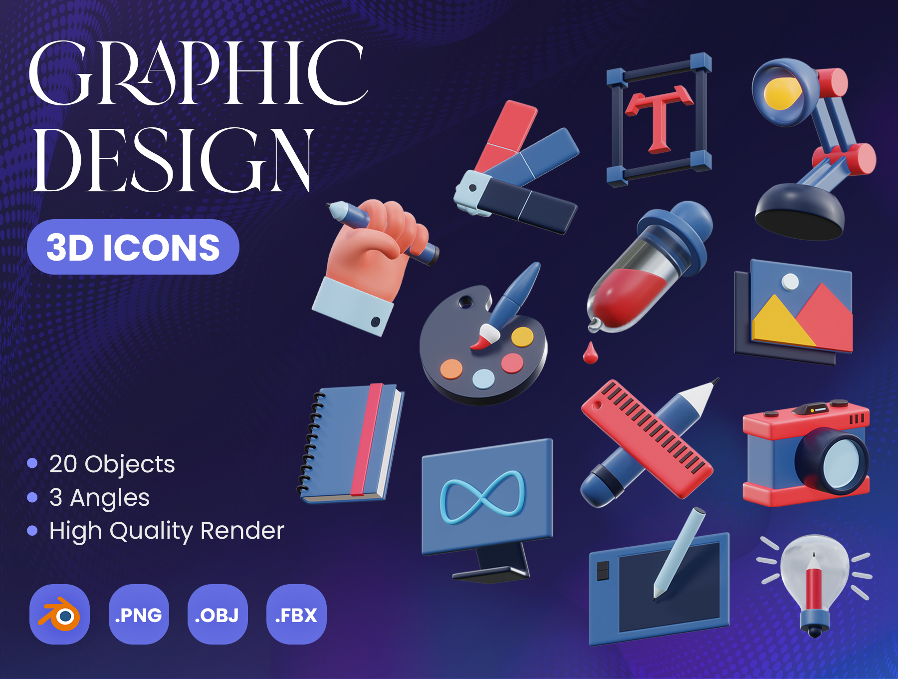20款平面设计主题3D图标Graphic Design 3D Icons