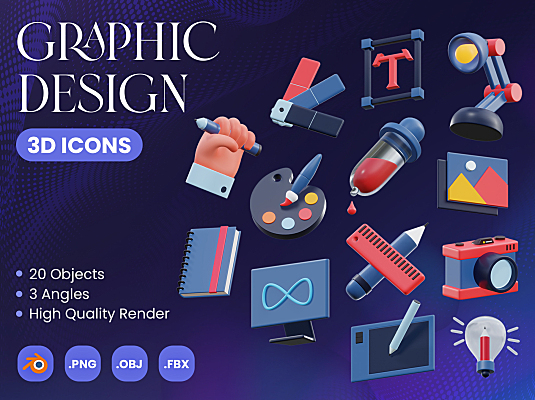20款平面设计主题3D图标Graphic Design 3D Icons