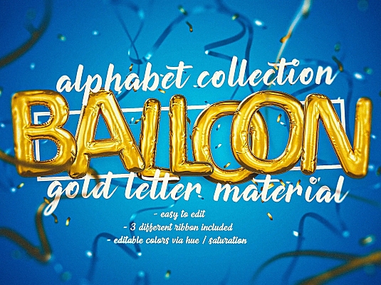 金色铝箔气球字母装饰字体合集PSD格式foil-balloon-letters-set