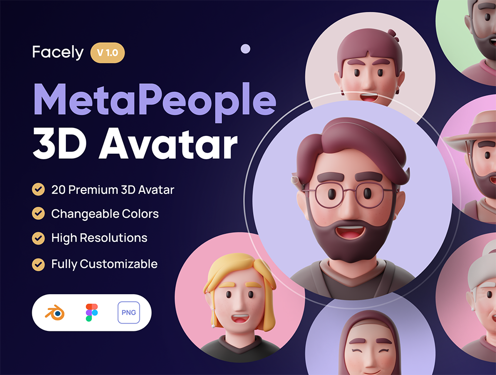 现代3D创意人物头像设计素材Facely - MetaPeople 3D Avatar