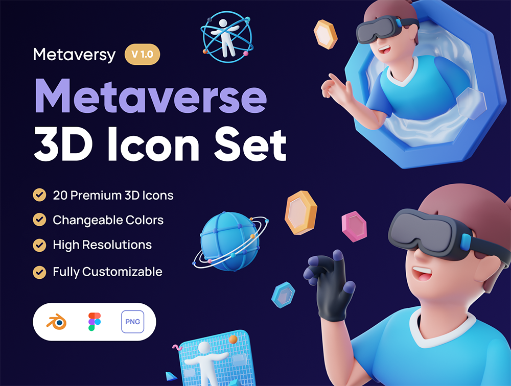 元宇宙主题3D图标集 Metaversy - Metaverse 3D Icon Set