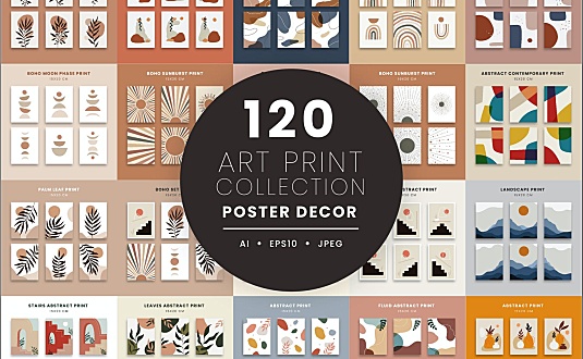 120款抽象矢量艺术海报设计模板插画 abstract-art-poster-collection-prints