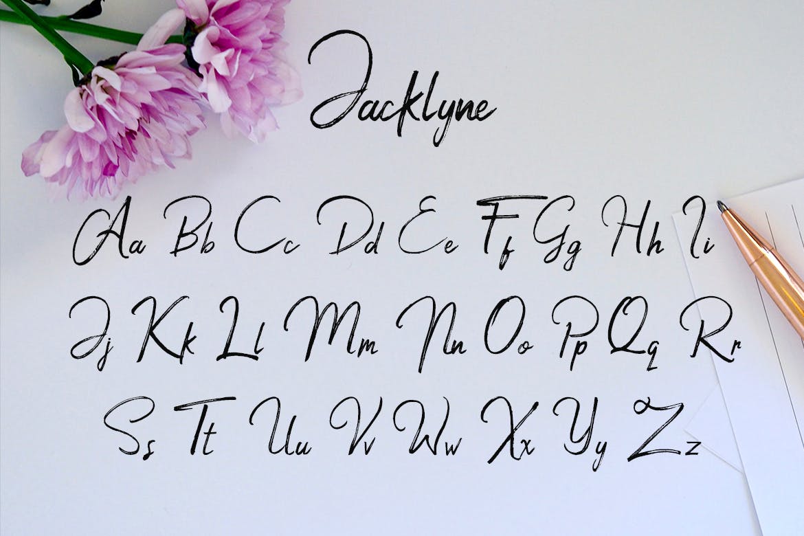 墨水连笔手写线条英文签名字体 Jacklyne – Dry Brush Typeface Font-酷社 (KUSHEW)