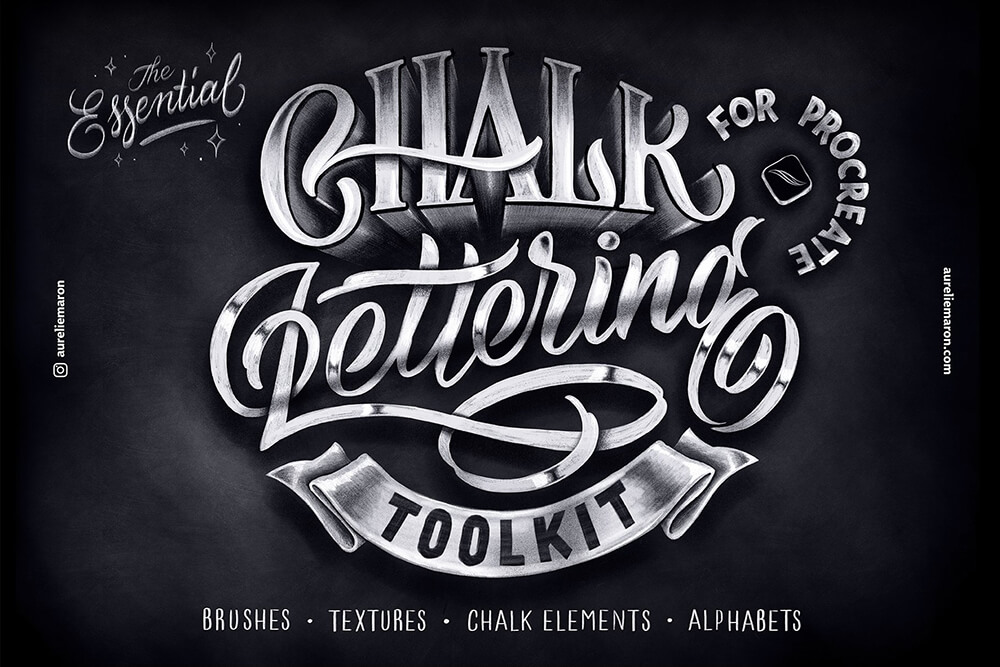 复古黑白色粉笔字体Procreate笔刷工具包 (brushset)Chalk Lettering Toolkit Procreate-酷社 (KUSHEW)