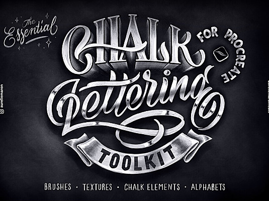 复古黑白色粉笔字体Procreate笔刷工具包 (brushset)Chalk Lettering Toolkit Procreate