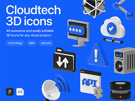 服务器云技术主题3D图标 Cloudtech 3D icons