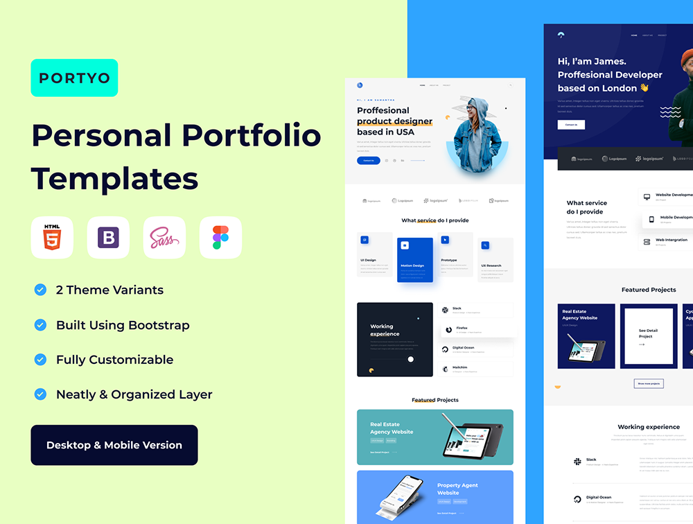 个人作品集网站设计模板HTML Portyo - Personal Portfolio Templates