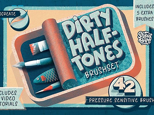 肌理半色调纹理Procreate笔刷集合 (brushset)Dirty Halftones Brush Set