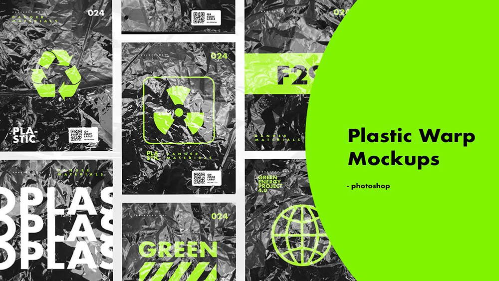 9款皱纹塑料纹理海报样机PSD格式 9 Plastic Warp Poster Mockup-酷社 (KUSHEW)