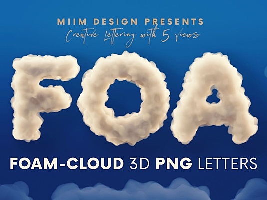 3D立体云彩烟雾效果26个英文字母PNG素材foam-or-cloud-3d-lettering