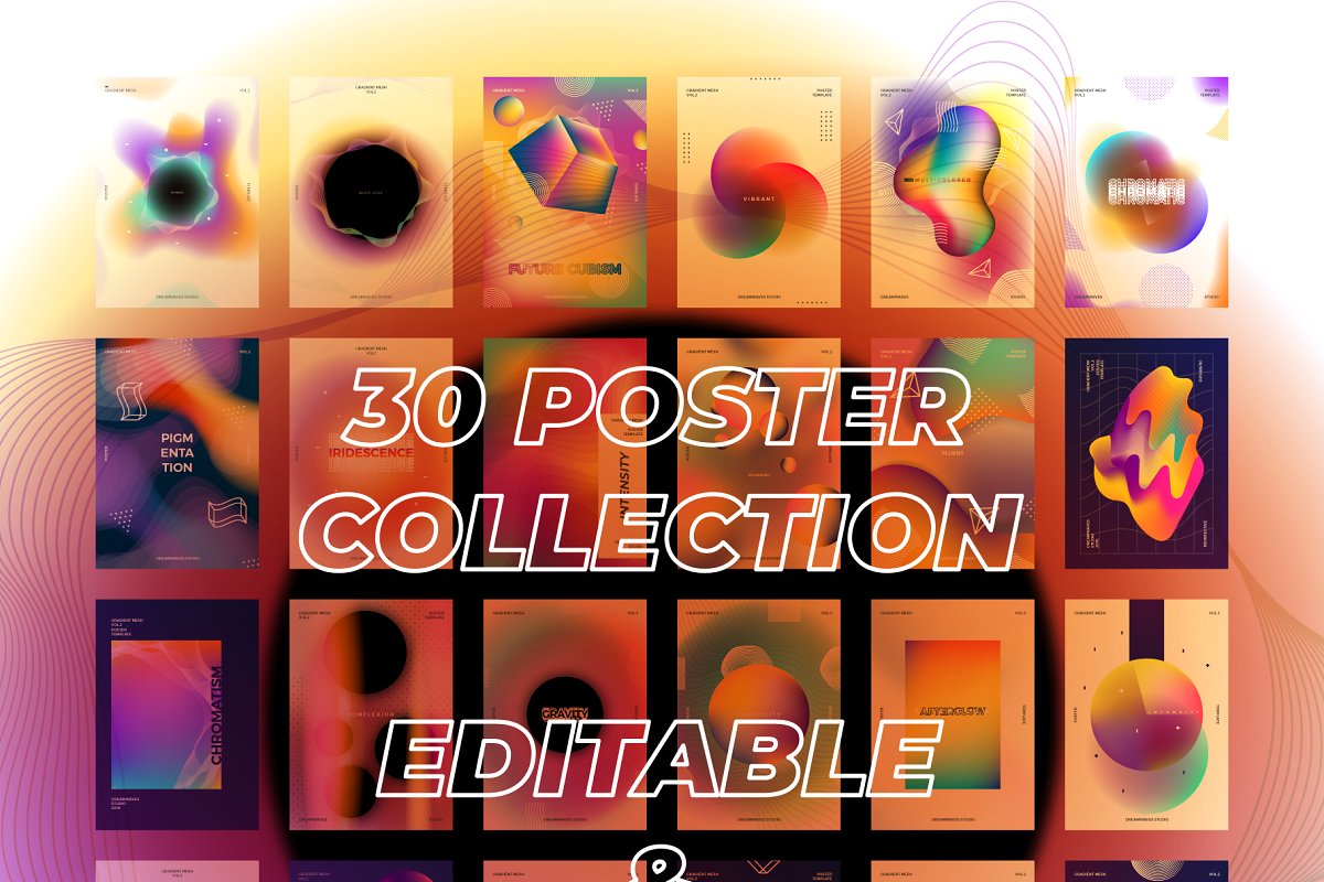 30款高端的渐变科技感海报模板设计素材PSD,AI格式Gradient-Mesh-Collection-Vol.-2-酷社 (KUSHEW)