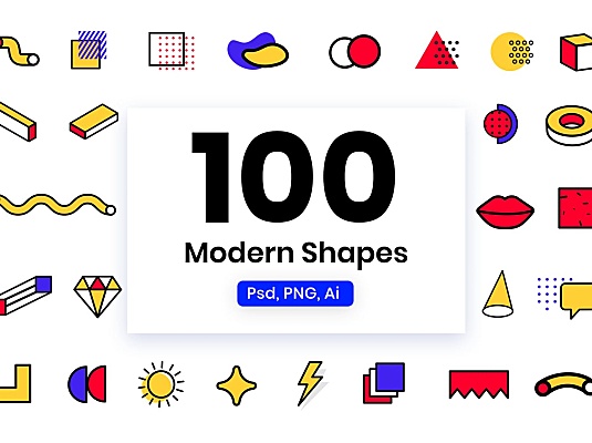 100个复古孟菲斯风格形状元素设计素材modern-shapes