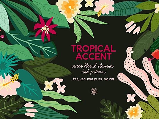 热带植物花卉无缝图案矢量元素家居装饰素材Tropical Accent
