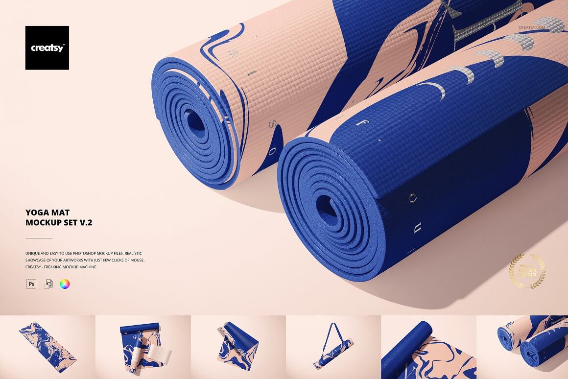瑜伽垫图案设计样机套装 (psd) Yoga Mat Mockup Set v.2-酷社 (KUSHEW)