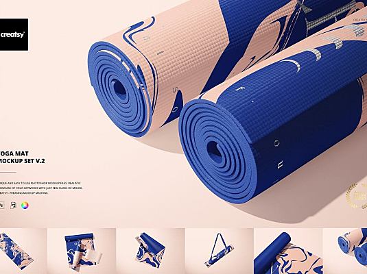 瑜伽垫图案设计样机套装 (psd) Yoga Mat Mockup Set v.2