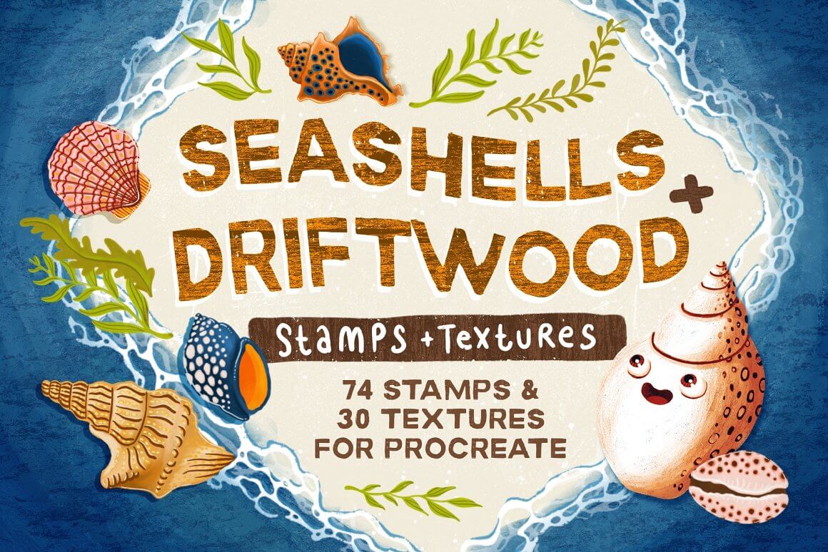 贝壳&海洋元素Procreate图案笔刷套装 (brushset) Seashells-Driftwood-Procreate-Set-酷社 (KUSHEW)