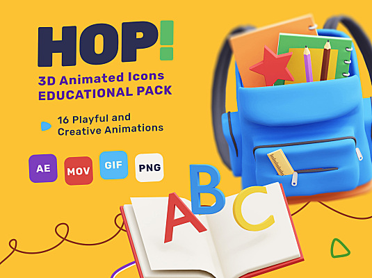 3D教育动画icon图标 HOP! 3D Education Animated Pack
