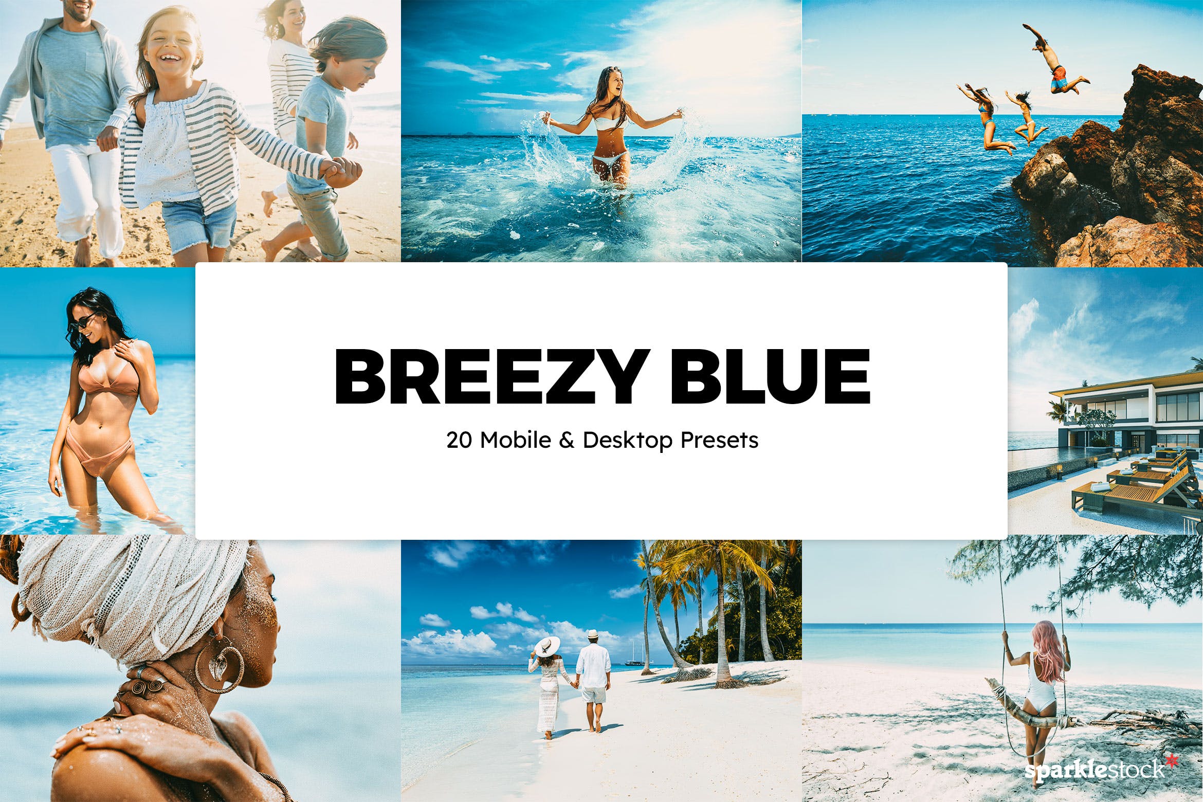20款蓝色海滩旅行摄影LR滤镜预设+LUT预设 20 Breezy Blue Lightroom Presets & LUTs-酷社 (KUSHEW)