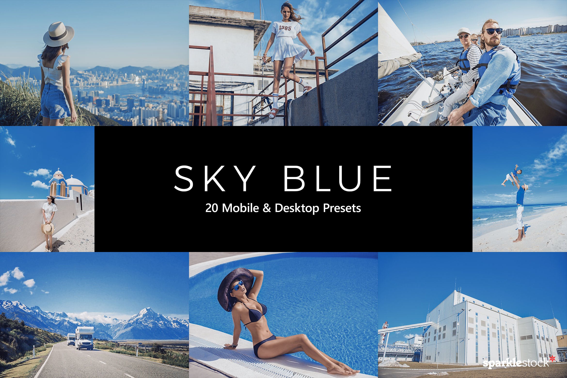 20款天蓝色柔和色调LR滤镜预设+LUT预设 20 Sky Blue Lightroom Presets & LUTs-酷社 (KUSHEW)