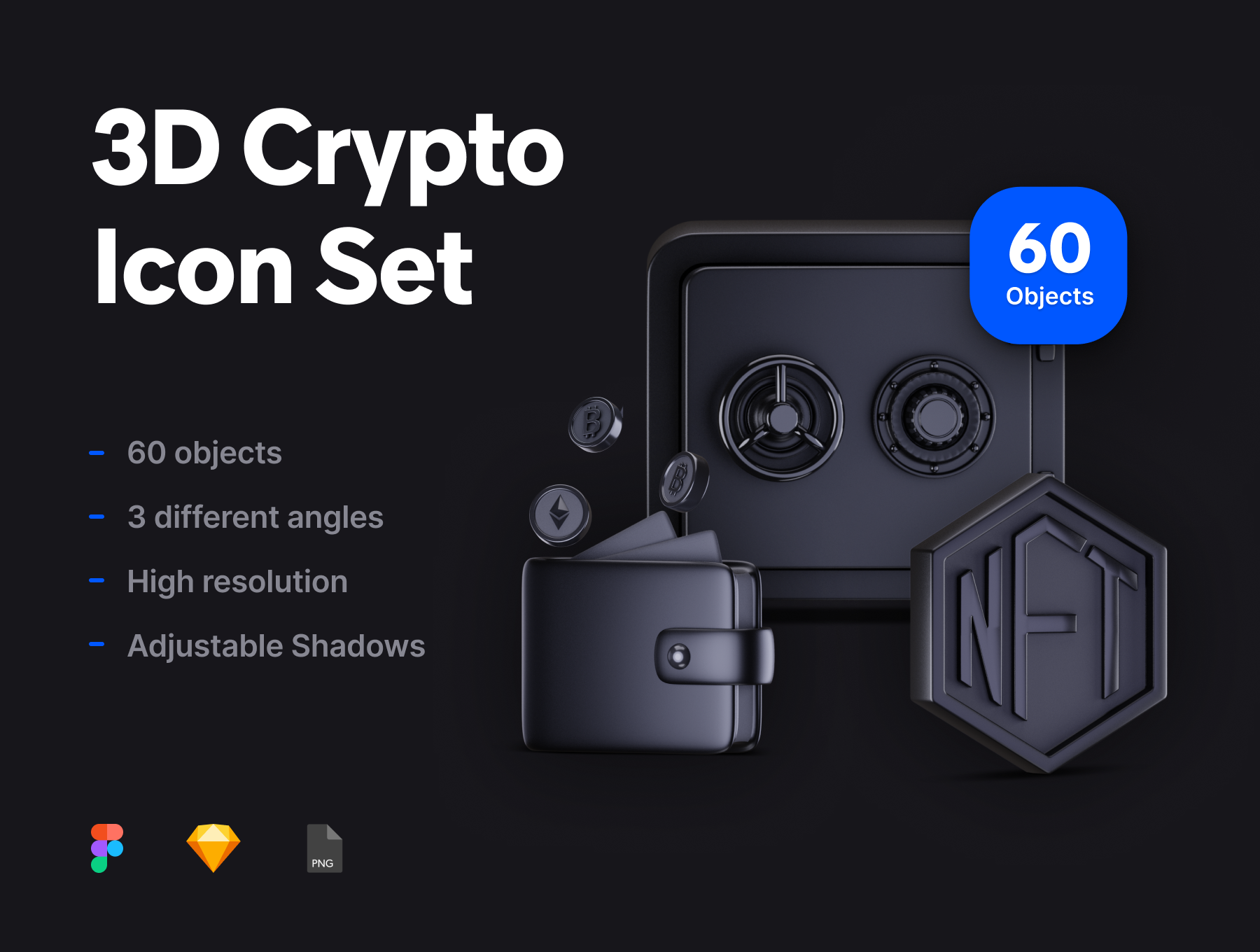 黑色哑光加密&金融产品主题3D图标集 3D Crypto Icon Set-酷社 (KUSHEW)