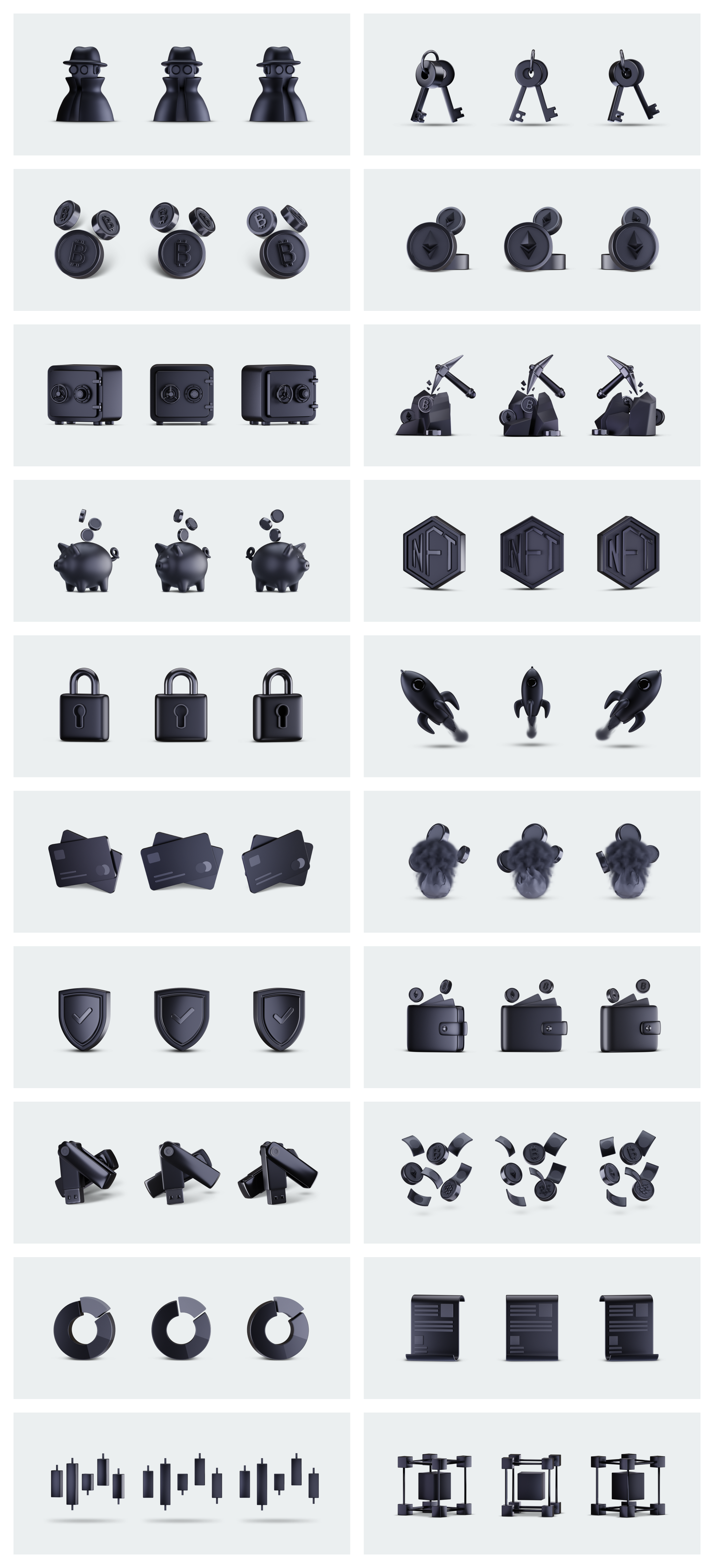 黑色哑光加密&金融产品主题3D图标集 3D Crypto Icon Set-酷社 (KUSHEW)
