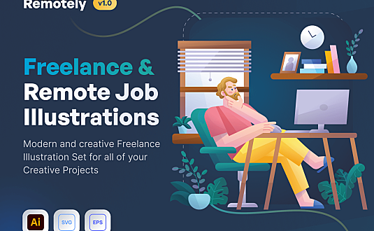 自由职业者和远程工作主题矢量插画 Remotely - Freelance _ Remote Job Illustrations