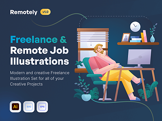 自由职业者和远程工作主题矢量插画 Remotely - Freelance _ Remote Job Illustrations