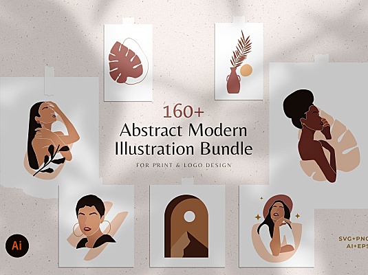 160+现代抽象形状女性艺术元素插画 Modern Abstract Illustrations