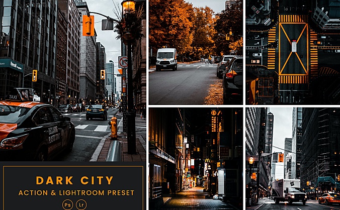 人文扫街城市暗黑滤镜PS动作&LR预设素材dark-city-action-lightrom-presets
