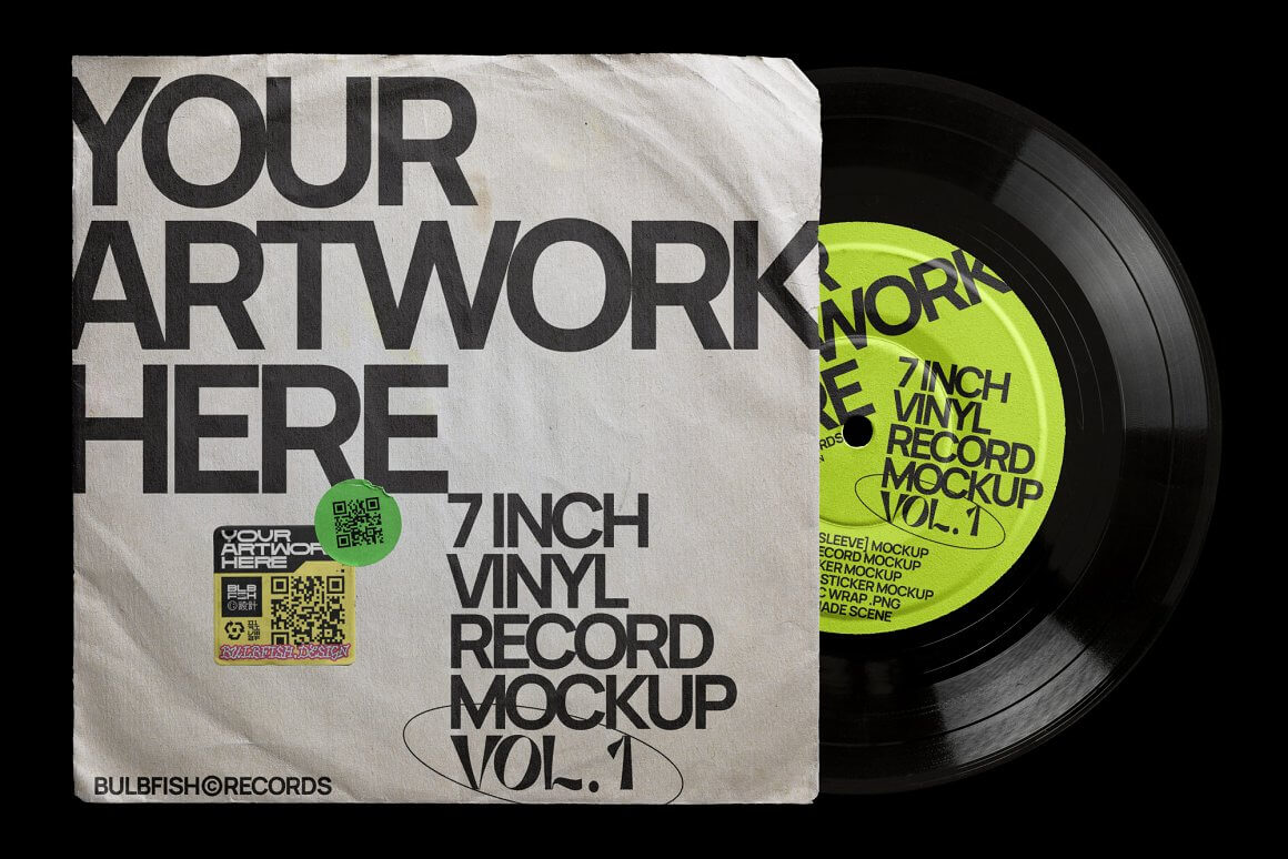 1.18G复古黑胶唱片样机素材包PSD格式源文件下载 7 Inch Vinyl Record - Mockups Bundle-酷社 (KUSHEW)