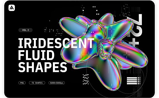 72个全息液态不规则流体闪光3D图形下载 Iridescent-fluid-3D-shapes-pack