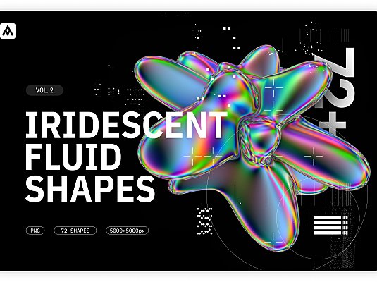 72个全息液态不规则流体闪光3D图形下载 Iridescent-fluid-3D-shapes-pack
