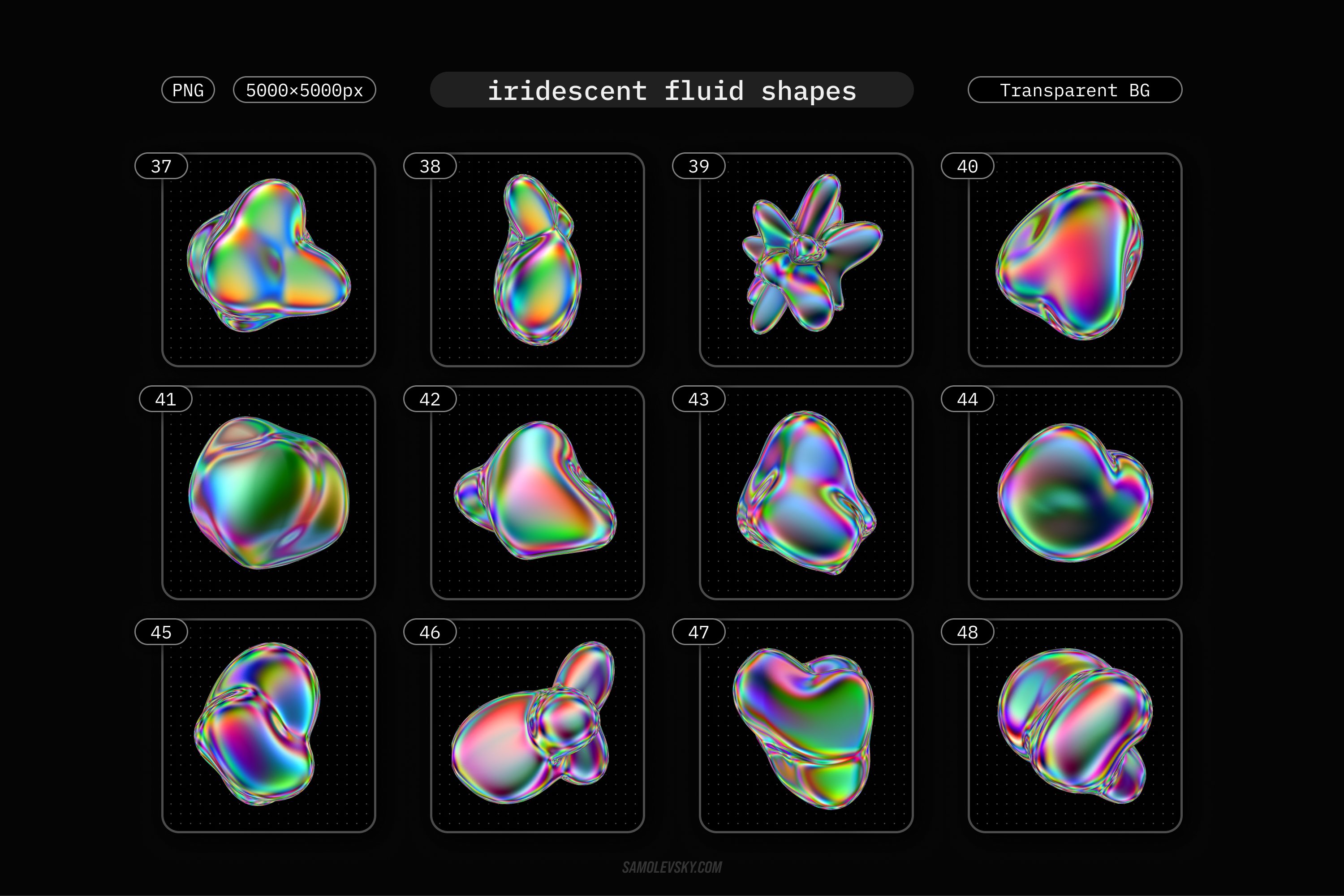 72个全息液态不规则流体闪光3D图形下载 Iridescent-fluid-3D-shapes-pack-酷社 (KUSHEW)