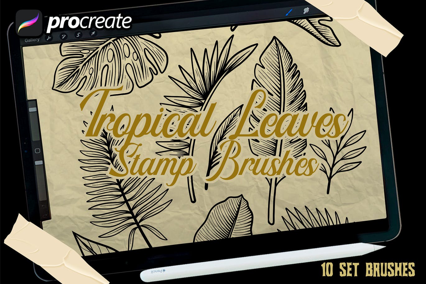 10款iPad软件procreate热带植物图案笔刷tropical-leaves-brush-stamp